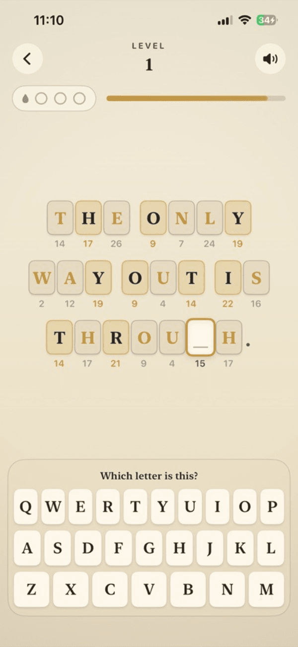 Quotle gameplay on iPhone